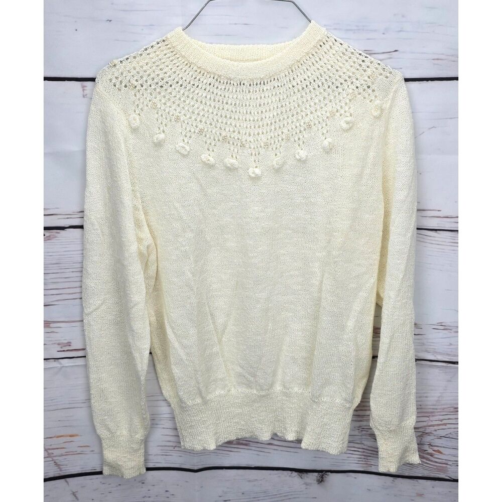 Vintage‎ Coquette Dean's of Scotland LG Cream Pearl Flower Sweater Acrylic EUC - Picture 7 of 7